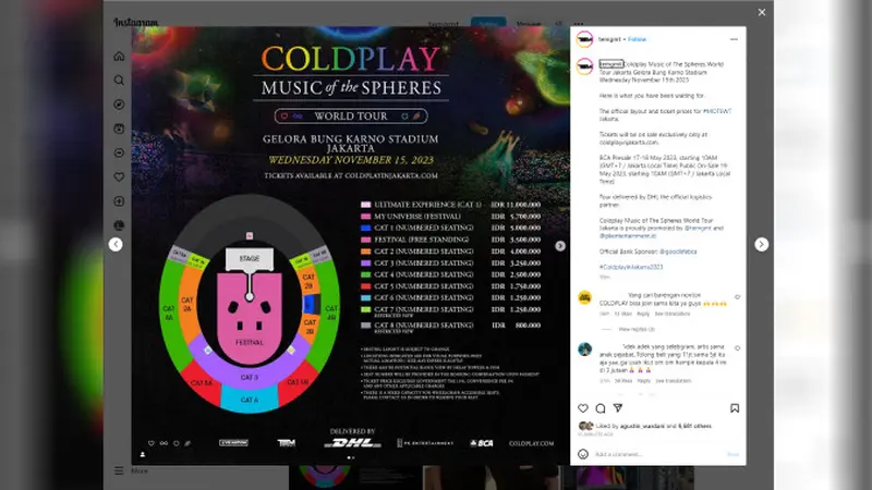 Layout dan Harga Tiket Konser Coldplay di Jakarta Terungkap