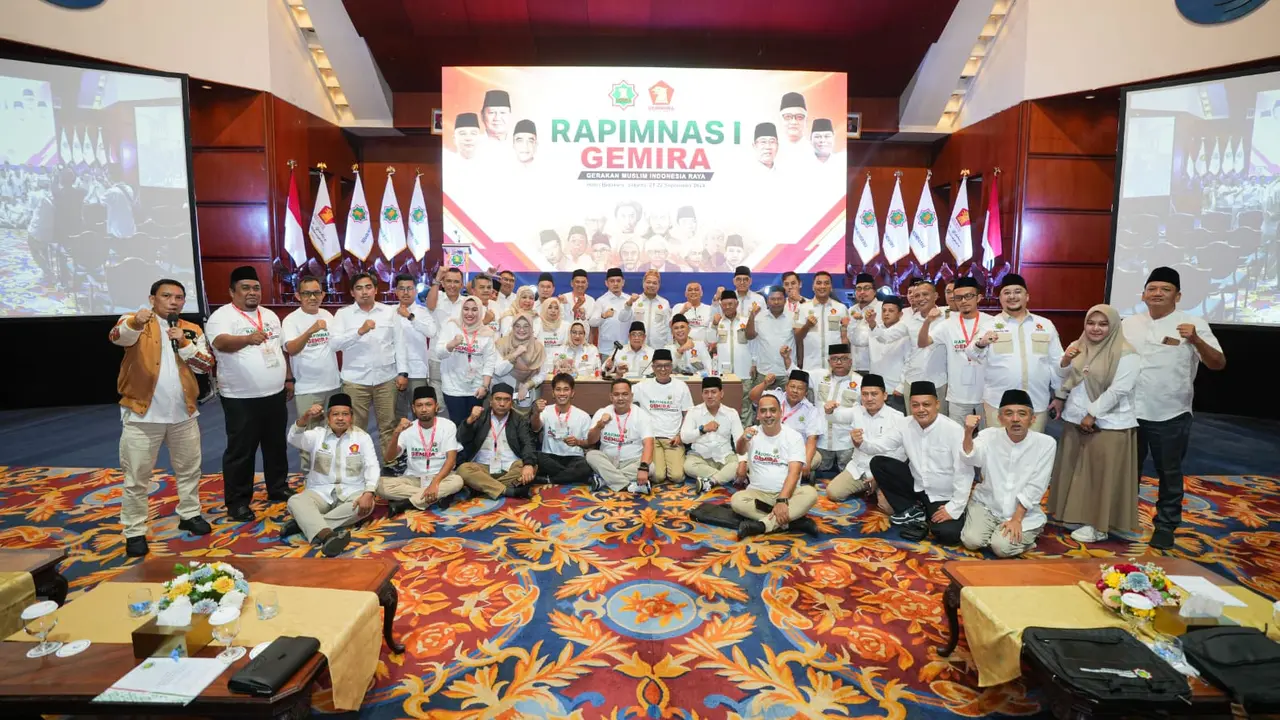 Organisasi sayap dari Partai Gerindra, Gerakan Muslim Indonesia Raya (Gemira) menggelar Rapat Pimpinan Nasional I (Rapimnas I) di Jakarta, pada Sabtu 21 September dan Minggu (22/9/2024).