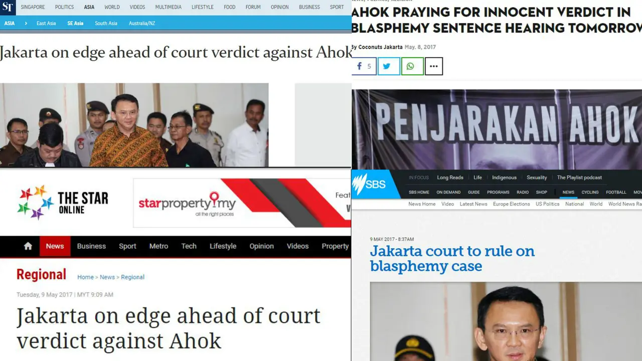 Sidang vonis Ahok menjadi pantauan dunia. (Berbagai sumber)