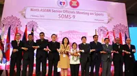 Delegasi Indonesia yang dipimpin Sesmenpora Gatot S Dewa Broto bersama Asdep Pembibitan dan Iptek Olahraga dan beberapa pejabat lain.