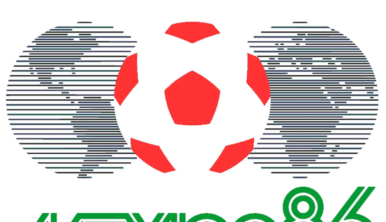 Logo Piala Dunia 1986 di Mexico. Hampir sama di Mexico 1970. Logo utama bola besar dengan tulisan Mexico dibawahnya. Kali ini, warna hijau melambangkan salah satu unsur bendera mexico (Istimewa)