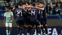 Manchester City meraih kemenangan 5-0 atas Sporting CP pada laga leg pertama 16 besar Liga Champions di Estadio Jose Alvalade, Lisbon, Rabu (16/2/2022) dini hari WIB. (AP Photo/Armando Franca)