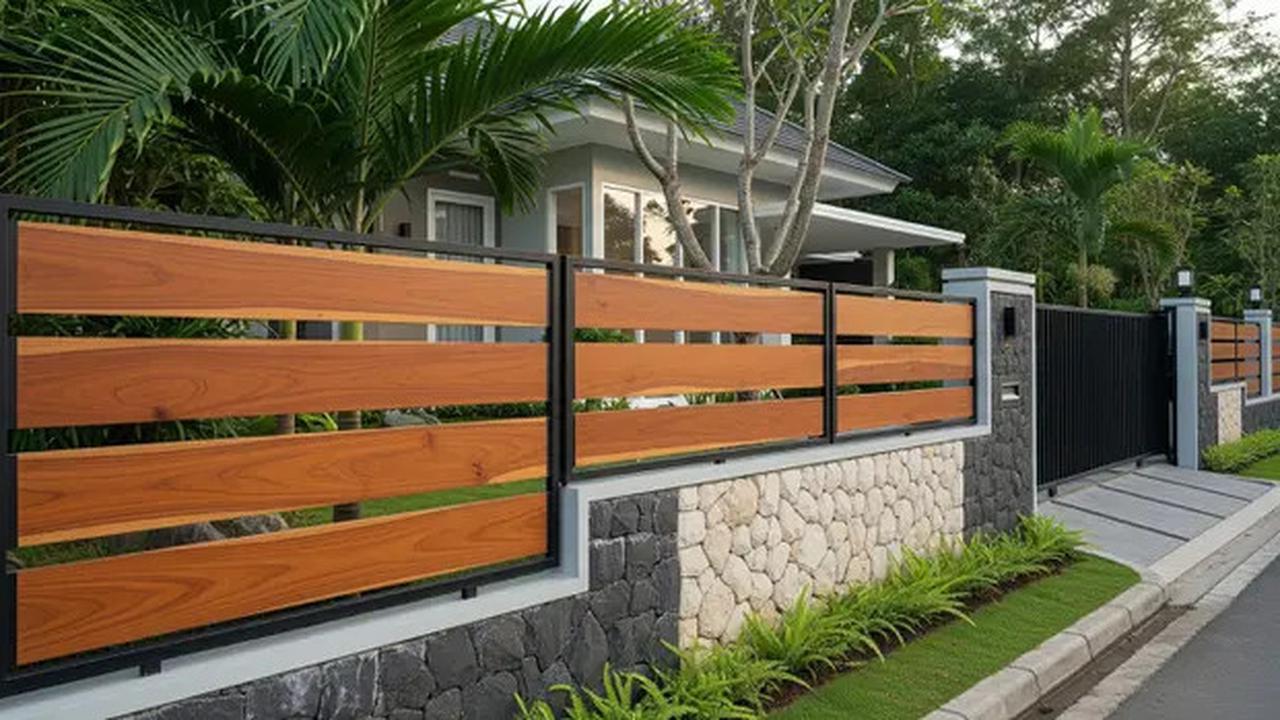 8 Desain Pagar Besi Kombinasi Kayu dan Batu Alam, Bikin Hunian Tampak Modern