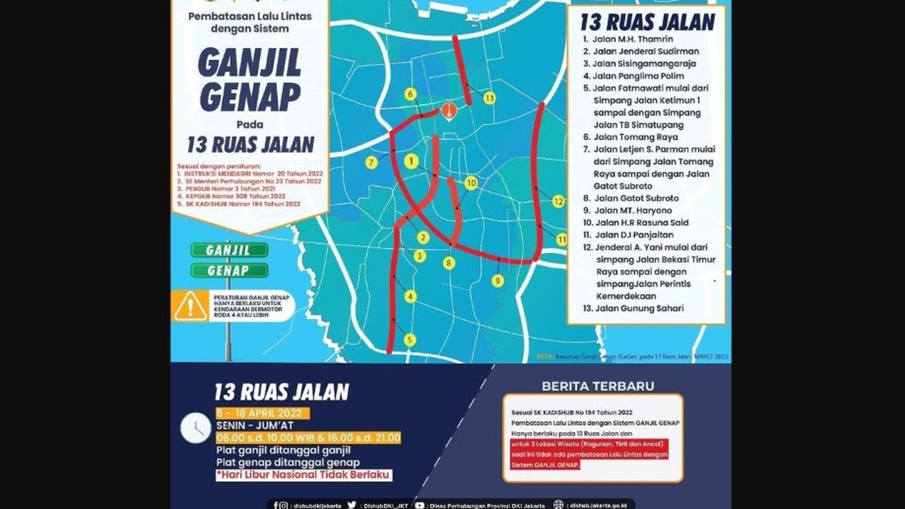 Cek 13 Ruas Jalan di Jakarta Berlakukan Sistem Pembatasan Lalu Lintas Ganjil Genap