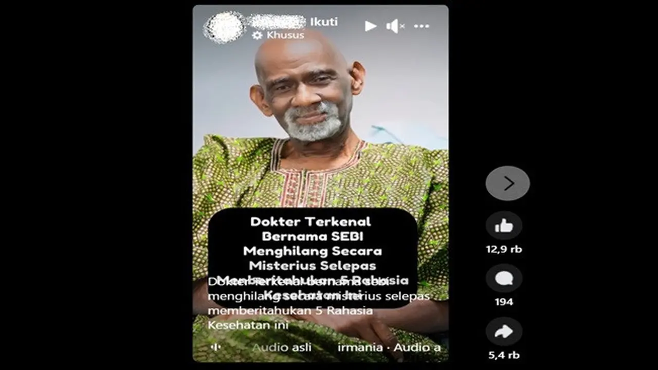 Beredar kabar tentang seorang dokter bernama Sebi menghilang secara misterius usai mempromosikan sejumlah obat alternatif untuk berbagai penyakit. (sumber: Facebook)