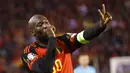 Pemain Belgia, Romelu Lukaku, melakukan selebrasi setelah mencetak gol ke gawang Azerbaijan pada laga kualifikasi Euro 2024 di Stadion King Baudouin, Senin (20/11/2023). Lukaku mencetak empat gol ke gawang Azerbaijan hanya dalam interval 20 menit. Dia mencatatkan namanya di papan skor pada menit 17’, 26’, 30’ dan 37'. (AP Photo/Geert Vanden Wijngaert)