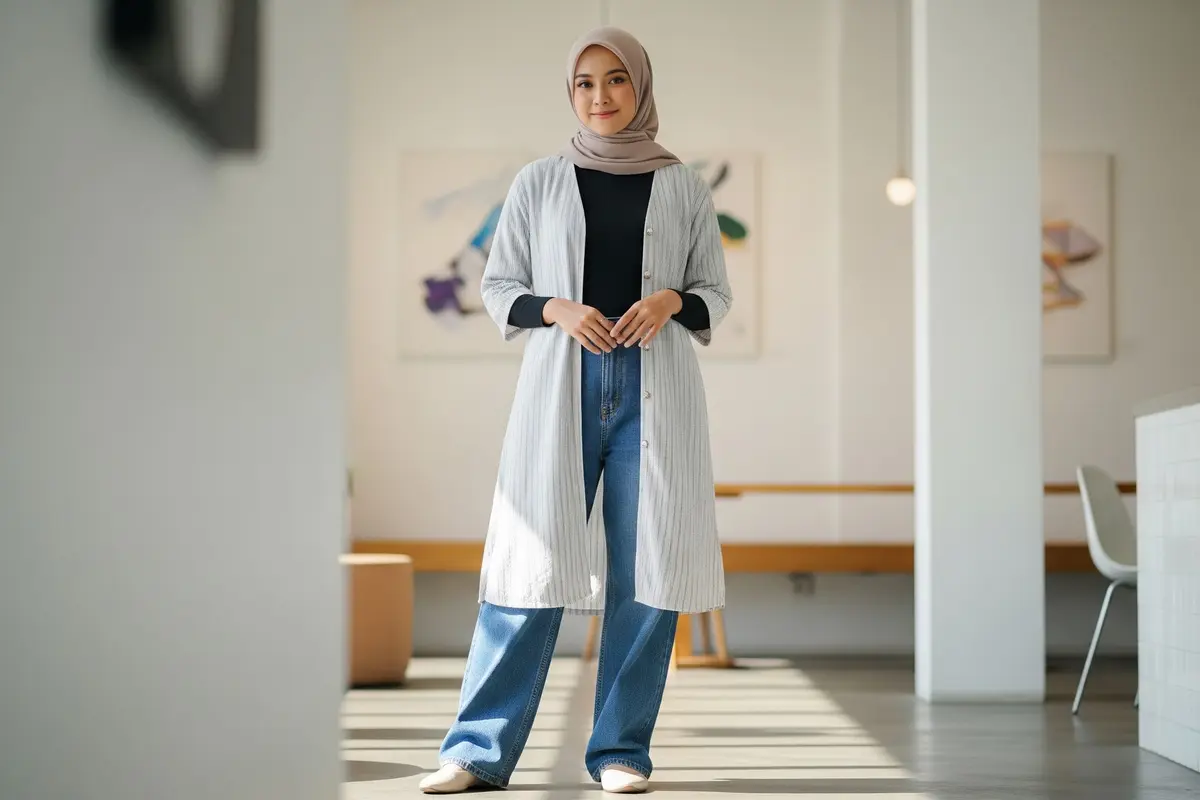 Padu Padan Busana Muslim dengan Baggy Jeans