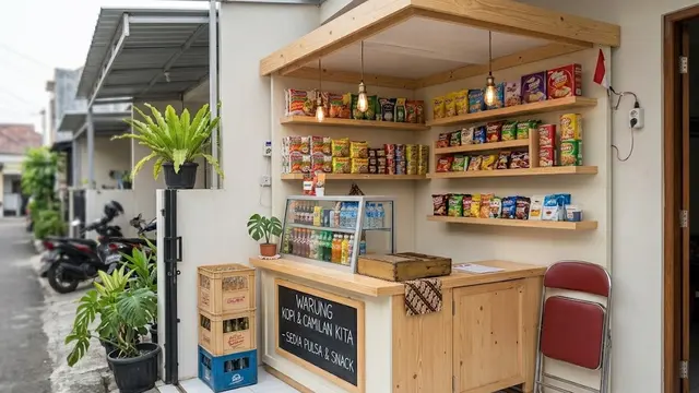 Warung Booth Minimalis di Sudut Teras