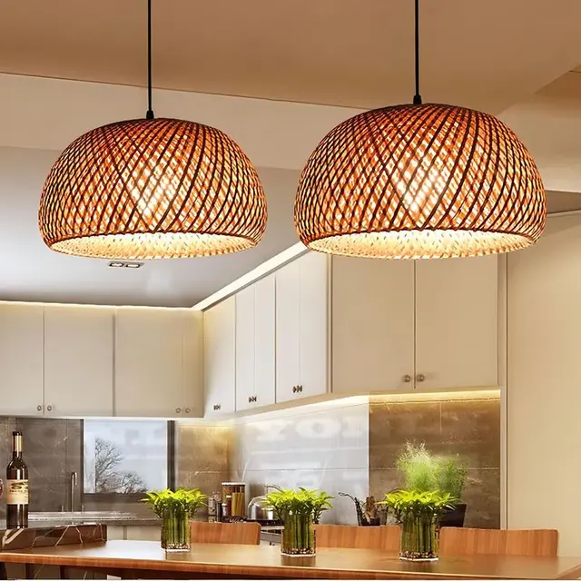 Lampu Gantung Kayu Rotan