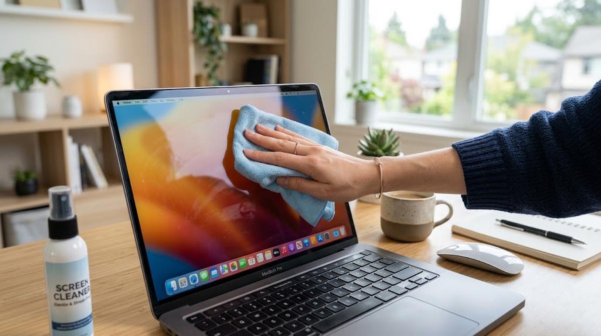 Cara Membersihkan Layar Laptop Berminyak Tanpa Meninggalkan Bekas/AI Generated