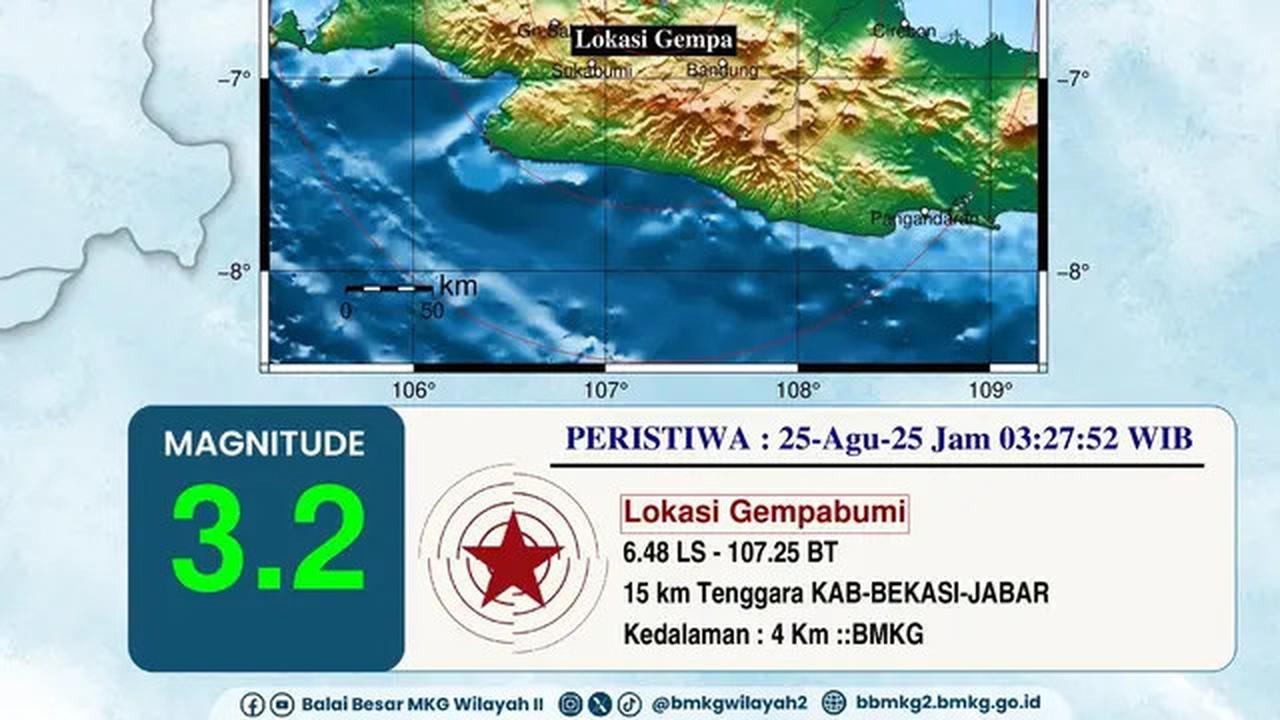 Gempa Magnitudo 3,2 di Bekasi, Getaran Terasa Sampai Cikarang dan Karawang