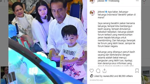 Presiden Jokowi mengunggah foto kebersamaannya dengan keluarga. (Instagram Jokowi)