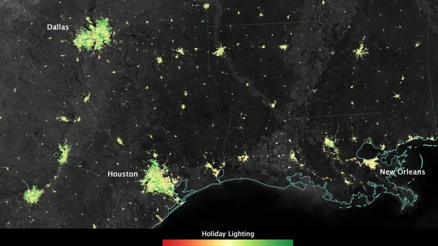 Wilayah Pinggiran AS juga Lebih Terang di Bulan Desember. (Jesse Allen/NASA Earth Observatory)