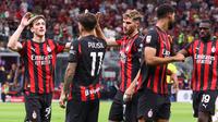 Selebrasi&nbsp;Christian Pulisic dkk. dalam laga AC Milan vs Bari di Coppa Italia 2025/2026, Senin (18/8/2025). (AC Milan Official)