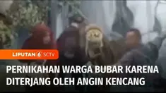 Resepsi pernikahan warga di Kabupaten Ponorogo, Jawa Timur, seketika bubar, saat angin kencang memorakporandakan tenda-tenda pernikahannya. Suasana bahagia, langsung menjadi kepanikan tamu yang hadir.