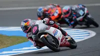 Veda Ega Pratama saat beraksi di sesi latihan bebas dan latihan hari pertama Moto3 Spanyol 2026. (Dok. Honda Tean Asia)