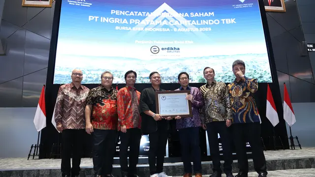 Pencatatan perdana saham PT Ingria Pratama Capital Tbk (GRIA), Selasa (8/8/2023). (Foto: Liputan6.com/BEI)