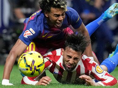 Barcelona berhasil memetik kemenangan saat bertandang ke markas Atletico Madrid dalam laga lanjutan Liga Spanyol 2025/2026 di Wanda Metropolitan, Madrid, Spanyol, Sabtu (04/04/2026) waktu setempat. (AP Photo/Bernat Armangue)