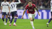 Gelandang AC Milan, Christian Pulisic,&nbsp;berhasil menyumbangkan satu gol saat timnya menang 3-1 atas Bologna pada laga pekan ke-36 Serie A di San Siro, Sabtu (10/5/2025) dini hari WIB. (Spada/LaPresse via AP)