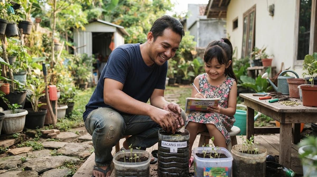Menanam Kacang Hijau Bersama Anak