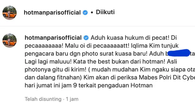 Hotman Paris. (Foto: Dok. Instagram @hotmanparisofficial)