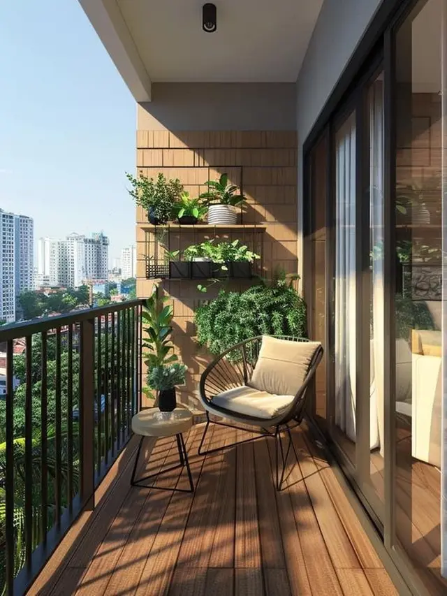 Desain Balkon Terbuka dengan Lantai Vinyl