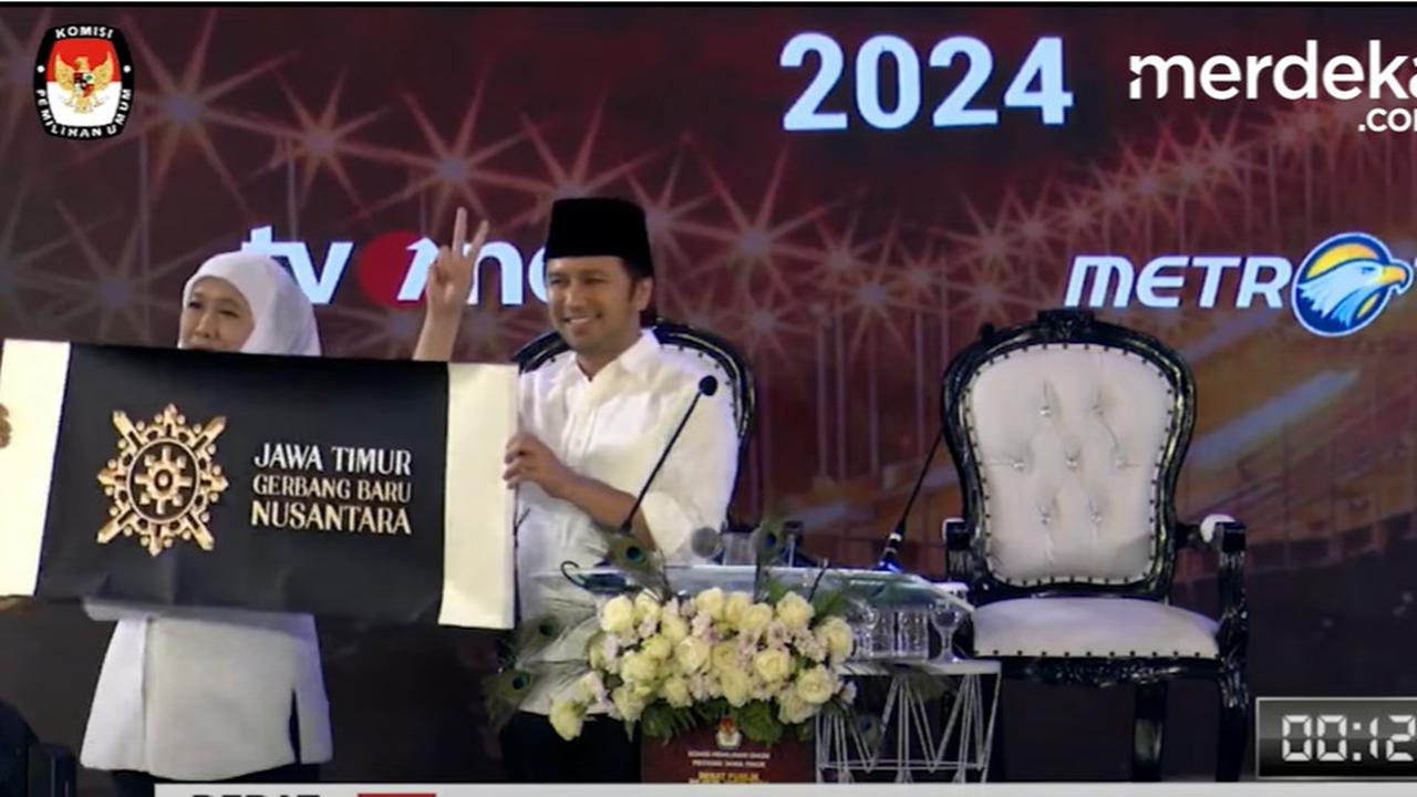 VIDEO: Kejutan Khofifah-Emil Bentangkan Spanduk di Debat Akhir, Pendukung Riu Bersorak