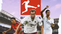 Ilustrasi - Jadon Sancho, Harry Kane, Jude Bellingham dan Logo Bundesliga (Bola.com/Adreanus Titus)