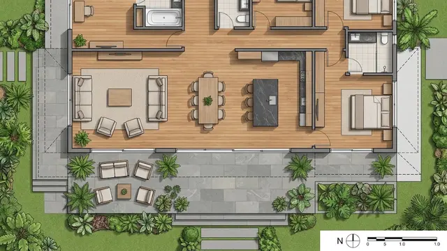 Rumah 3 Kamar dengan Taman Kecil di Tengah atau Belakang