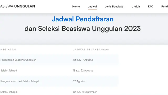 Jadwal Beasiswa Unggulan