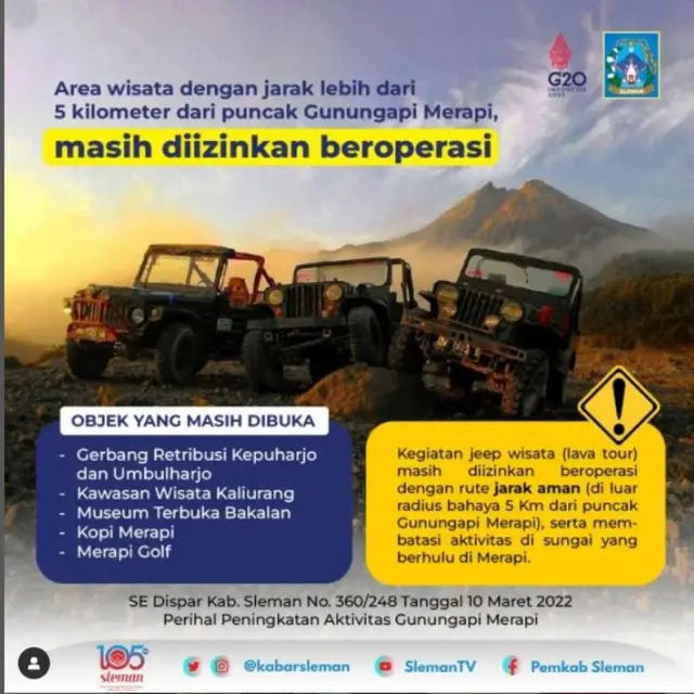 Tempat Wisata di Sleman yang Tutup dan Tetap Dibuka Akibat Erupsi Gunung Merapi