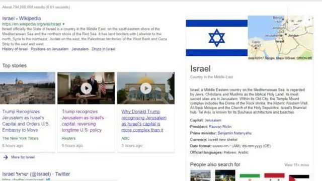Presiden AS Donald Trump mengakui Ibu Kota Israel adalah Yerusalem. Keputusan kontroversi ini, mulai terlihat di situs pencarian Google.