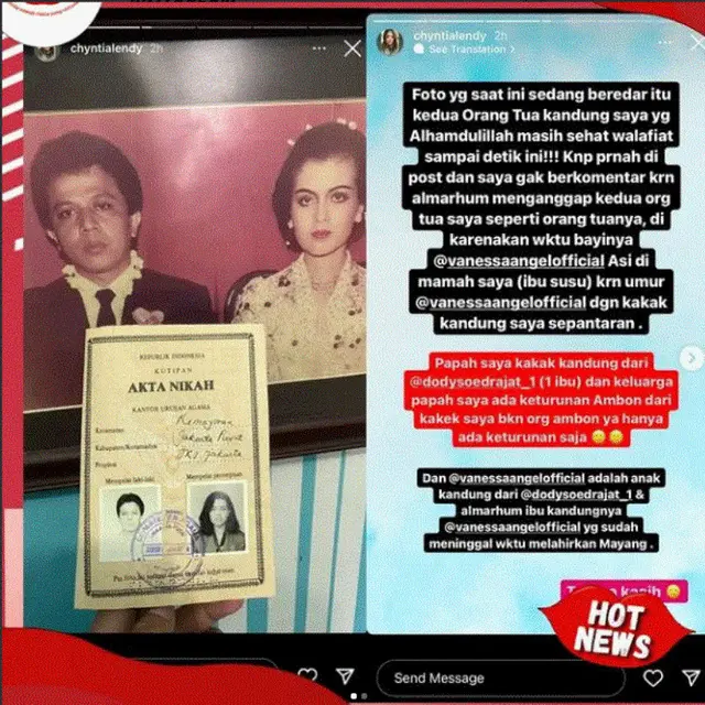 Penjelasan  Sepupu Vanessa Angel soal foto kedua orangtuanya