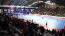 Kondisi tempat pertandingan Timnas Futsal Indonesia saat melawan Belanda pada laga lanjutan Four Nations Cup 2025 yang bergulir di Hall Basket Senayan, Jakarta, pada Sabtu (20/9/2025).