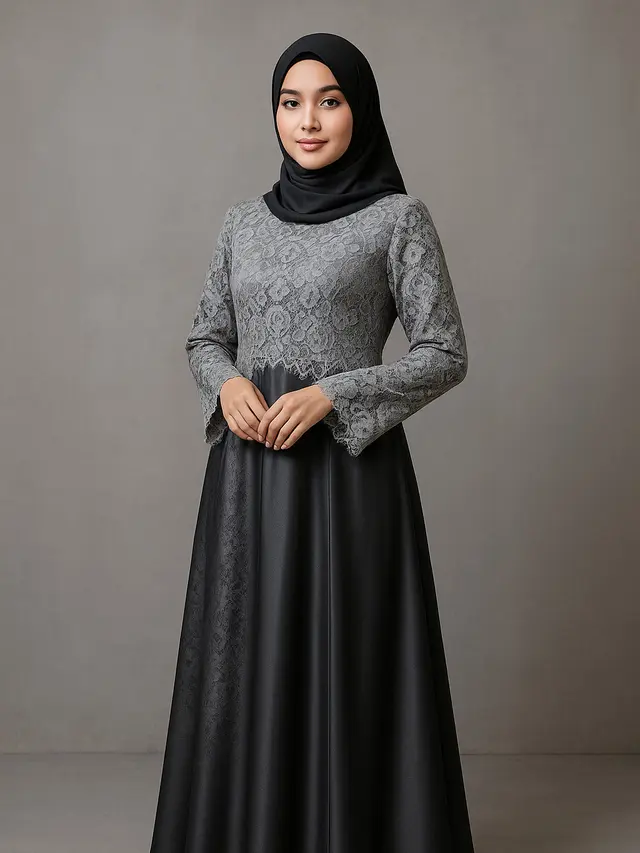 7 Gamis Syari Brokat Kombinasi Satin Mewah 2025, Bikin Penampilan Anggun dan Berkelas