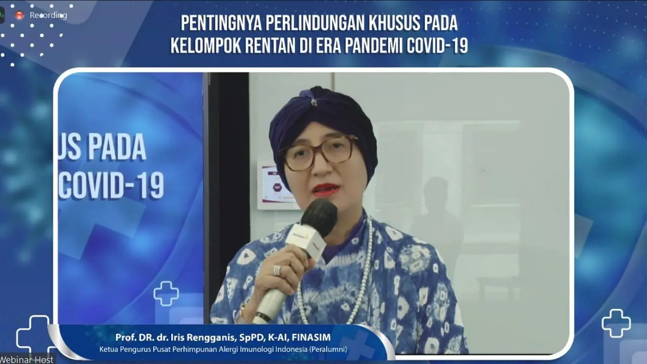 Prof. Dr. dr. Iris Rengganis, SpPD, K-AI, FINASIM. Ketua Pengurus Pusat Perhimpunan Alergi Imunologi Indonesia (Peralmuni)