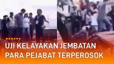 Momen tidak terduga terjadi ketika sejumlah orang hendak melakukan uji kelayakan jembatan mengundang perhatian.