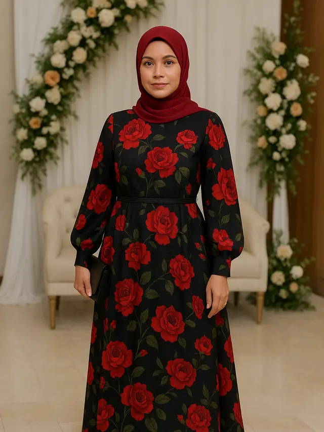 Inspirasi Gamis Berbunga untuk Pesta Pernikahan Islami (Foto: ChatGPT)