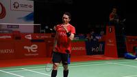Jonatan Christie lolos ke babak 16 besar Indonesia Masters 2021 usai mengalahkan Sitthikom Thammasin dari Thailand di Bali International Convention Centre & The Westin Resort, Nusa Dua, Rabu, 17 November. (foto: Humas PBSI)