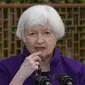 Menteri Keuangan Amerika Serikat Janet Yellen saat konferensi pers di Beijing, China, pada Senin (8/4/2024). (Dok. Tatan Syuflana)