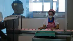 Seorang pekerja memeriksa produk sabun yang siap dikemas di Pabrik Kosmetik Pyongyang di Pyongyang, Korea Utara, 8 September 2018. Pabrik Kosmetik Pyongyang adalah salah satu produsen utama barang-barang kosmetik di Korea Utara. (AP Photo/Ng Han Guan)