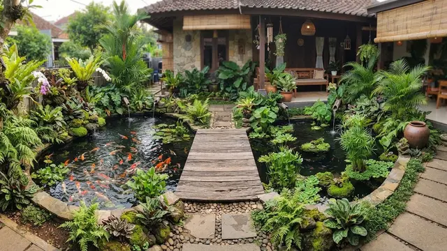 Ide desain kolam ikan cantik model dua kolam berpasangan