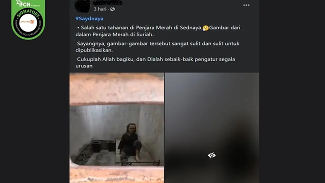 Gambar tangkapan layar foto yang diklaim penampakan tahanan di Saydnaya, Suriah. (sumber: Facebook)