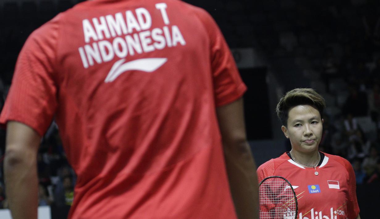 Pebulutangkis Indonesia, Lilyana Natsir, usai mengalahkan pasangan India pada Indonesia Masters 2019 di Istora Senayan, Jakarta, Selasa (22/1). Tontowi / Lilyana lolos ke babak kedua. (Bola.com/M. Iqbal Ichsan)