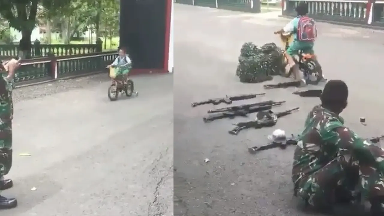 bocah di markas TNI (foto: instagram/@zona_militer_)