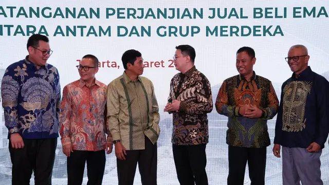 Gold Sales & Purchase Agreement (GSPA) antara Antam dengan PT Bumi Suksesindo (BSI) dan PT Puncak Emas Tani Sejahtera (PETS) yang merupakan anggota holding Merdeka Group. (Dok Antam)