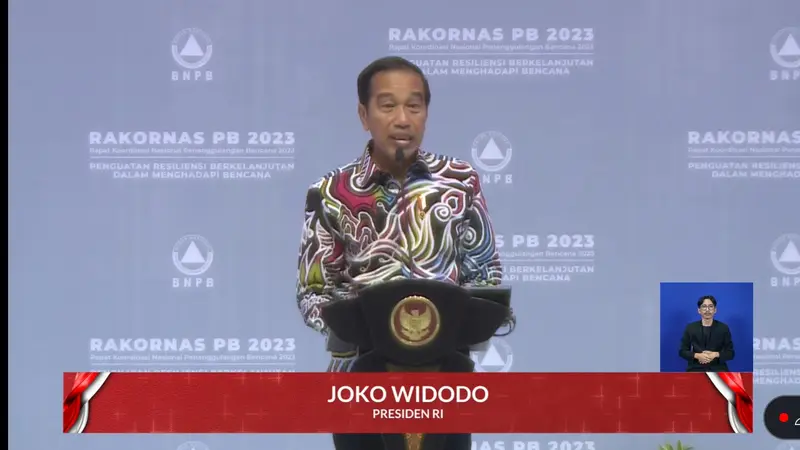 Presiden Joko Widodo (Jokowi) saat membuka Rapat Koordinasi Nasional Penanggulangan Bencana di JIExpo Kemayoran, Jakarta, Kamis (2/3/2023).