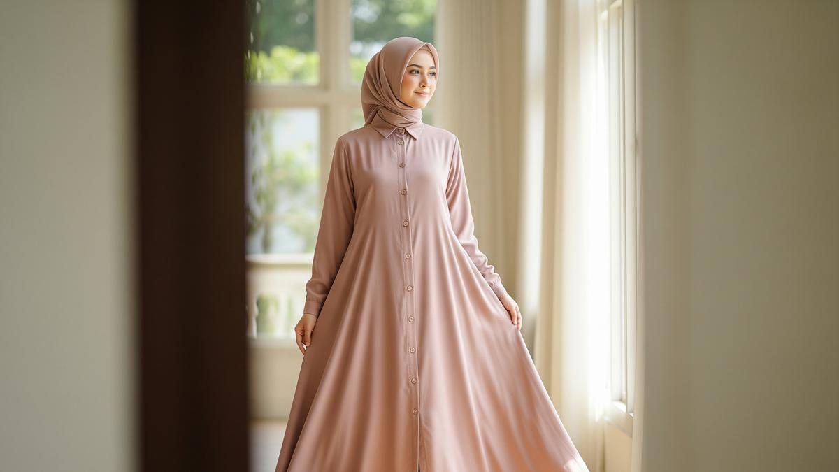 9 Model Gamis A-line Syari Berbahan Jatuh, Tampil Anggun di Momen Ramadan 2026