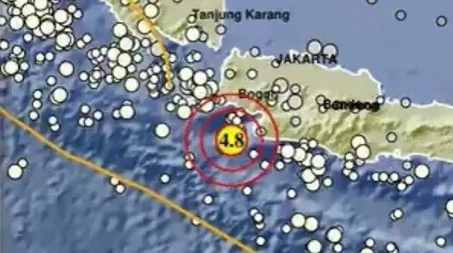 Gempa Magnitudo 4,8 menggetarkan wilayah Bayah Banten, Selasa (16/4/2024), pukul 10.18.22 WIB. (Liputan6.com/ Dok BMKG)