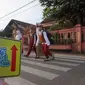 Program Walk to School yang berjalan di Kota Bandung dinilai tak hanya bisa mengurangi kemacetan, tetapi juga bisa mendatangkan kegembiraan. (Liputan6.com/Huyogo Simbolon)